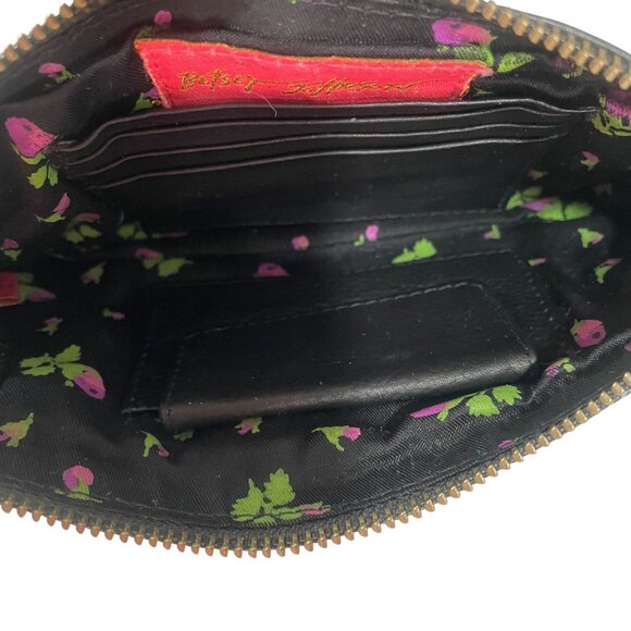 Betsey Johnson Black Leather Wristlet Punk Rock Clutch Chain Zipper Edgy Bag - Picture 2 of 7